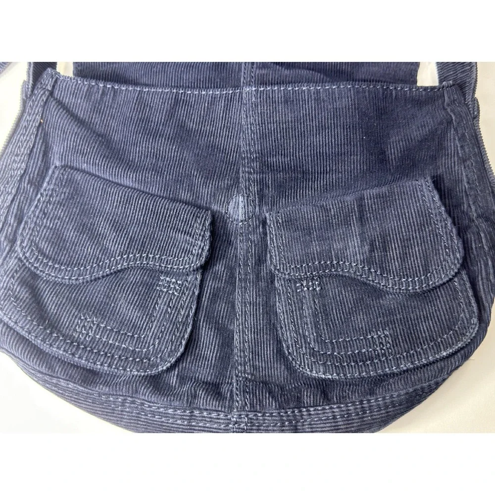 Lucky Corduroy Purse Blue Y2K Hobo Slouchy Cargo Saddle Shoulder Bag Festival
